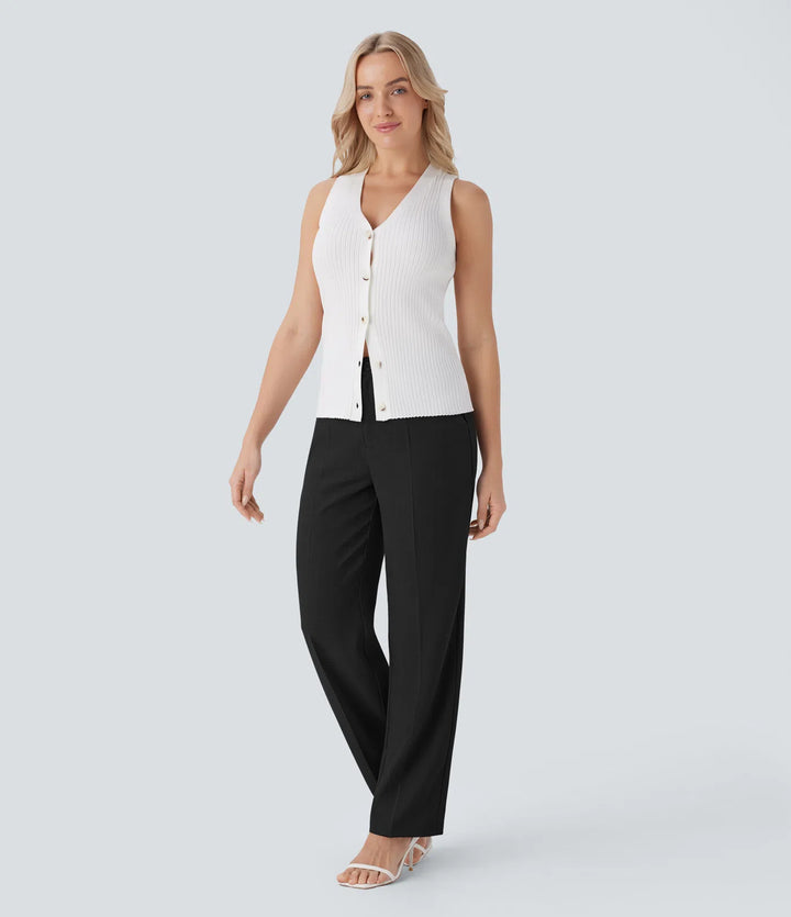 High Waisted Side Pocket Straight Leg Work Trousers