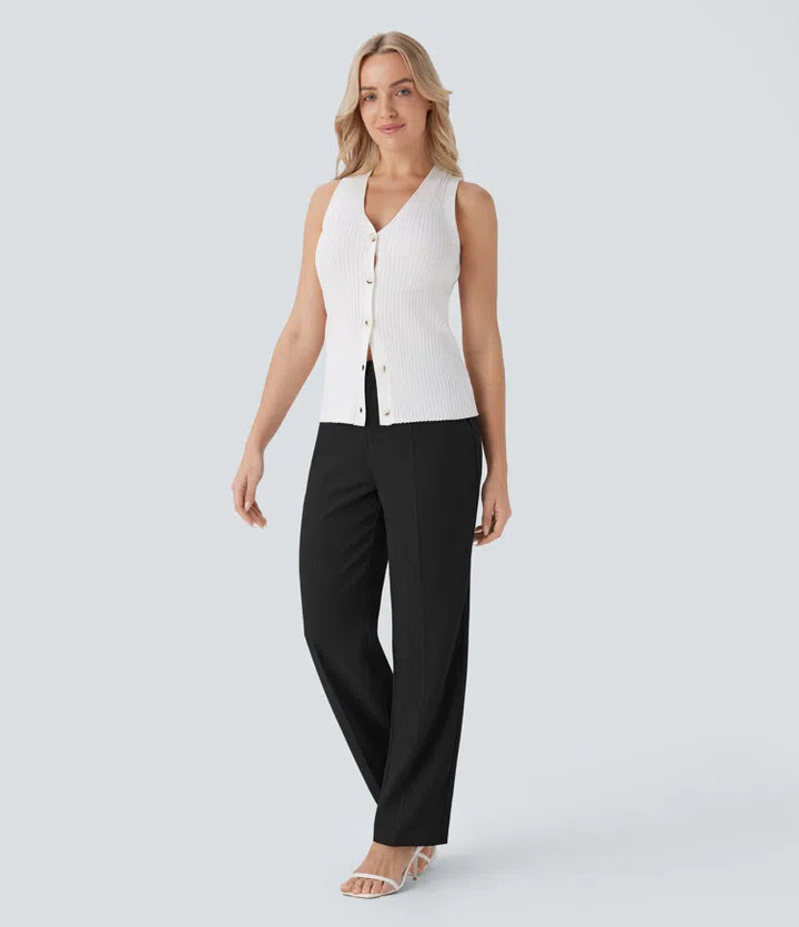 High Waisted Side Pocket Straight Leg Work Trousers