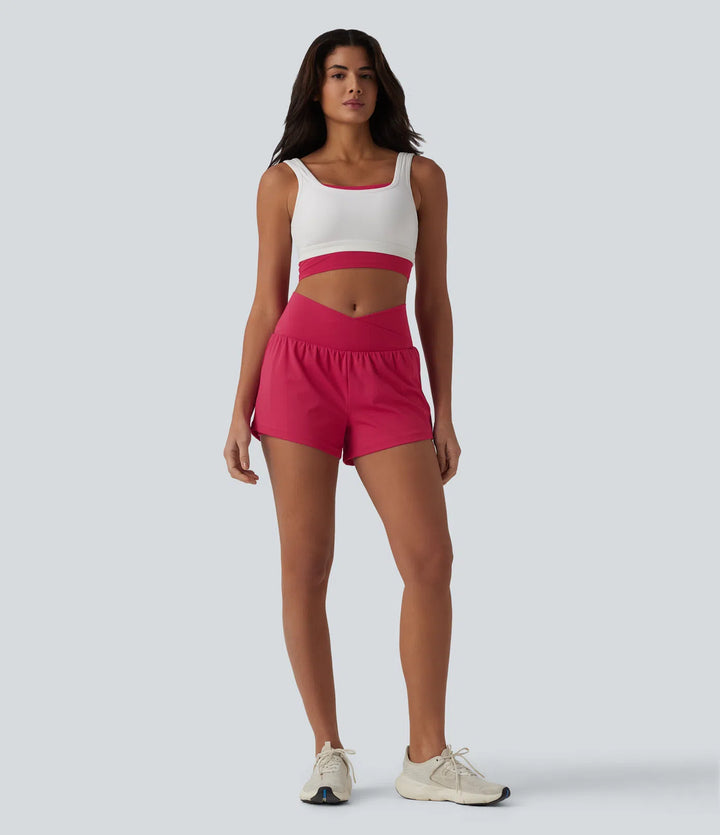 SoftlyZero Airy Crossover High Waisted 2-in-1 InstantCool Yoga Shorts 3&