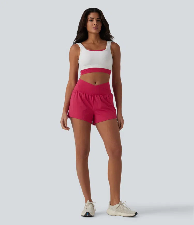 SoftlyZero Airy Crossover High Waisted 2-in-1 InstantCool Yoga Shorts 3&