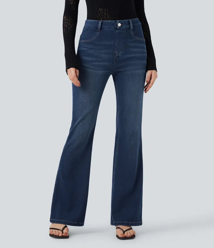 Halara Flex High Waisted Tummy Control Butt Lifting Denim Casual Bootcut Leggings with Pockets