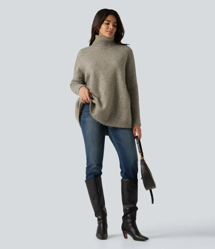 High Neck Long Sleeve Oversized Casual Jumper