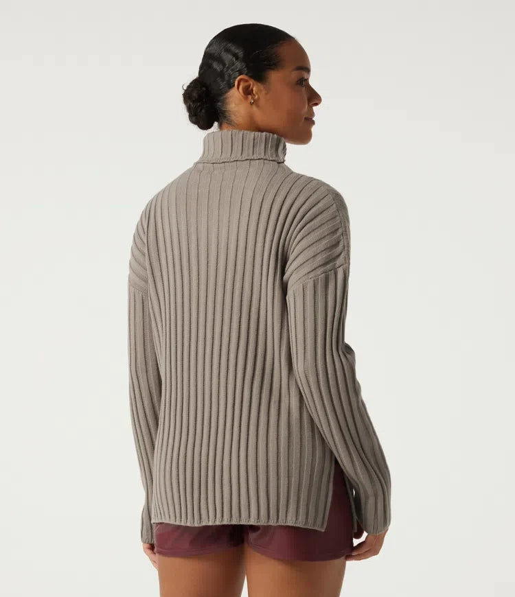Ribbed Knit High Neck Dropped Long Sleeve Work Jumper