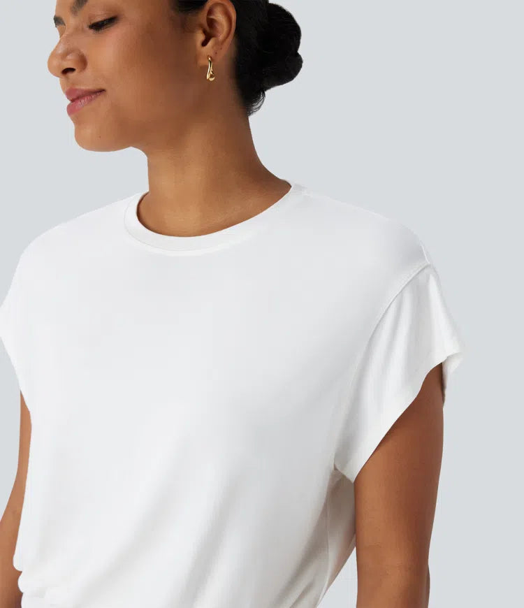 Round Neck Short Batwing Sleeve Work T-Shirt