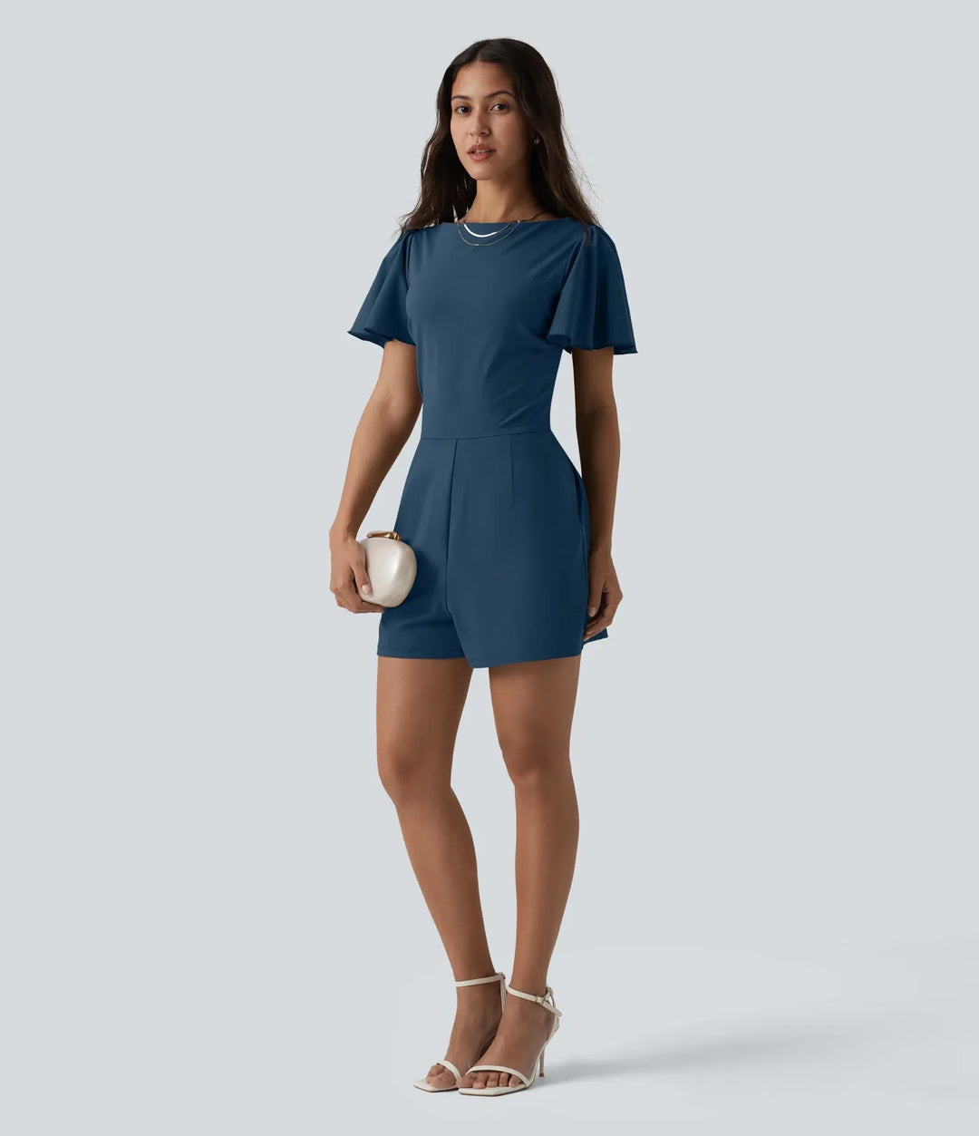 SoftlyZero Airy Flounce Short Sleeve Tie Back InstantCool Casual Romper with Pockets-Easy Peezy Edition