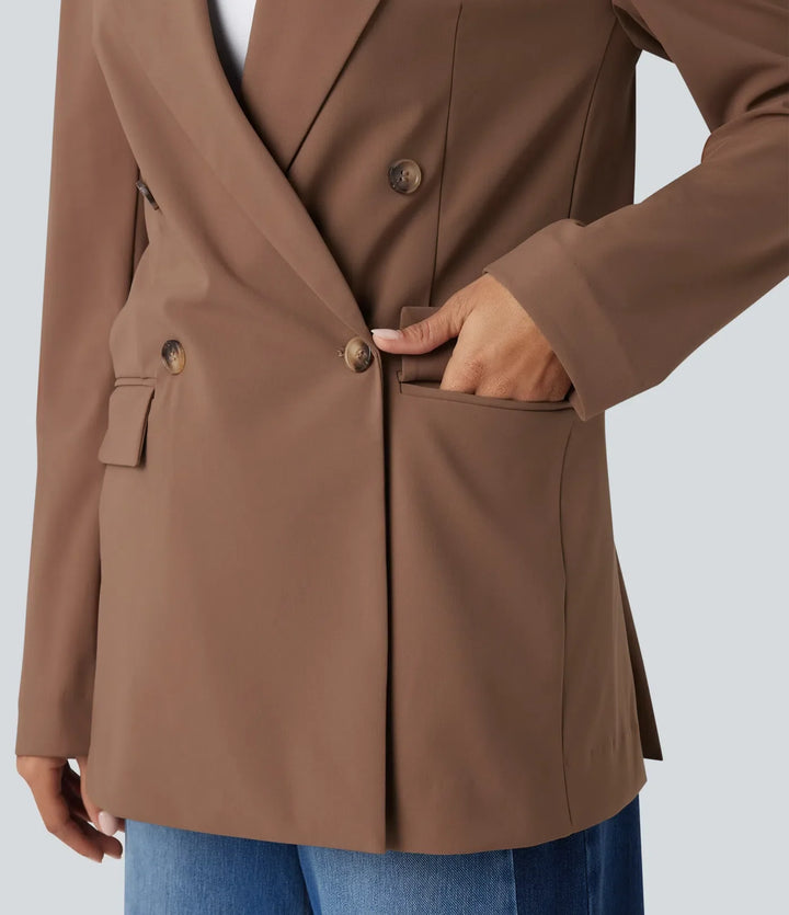 Notched Collar Long Sleeve Work Blazer with Pockets