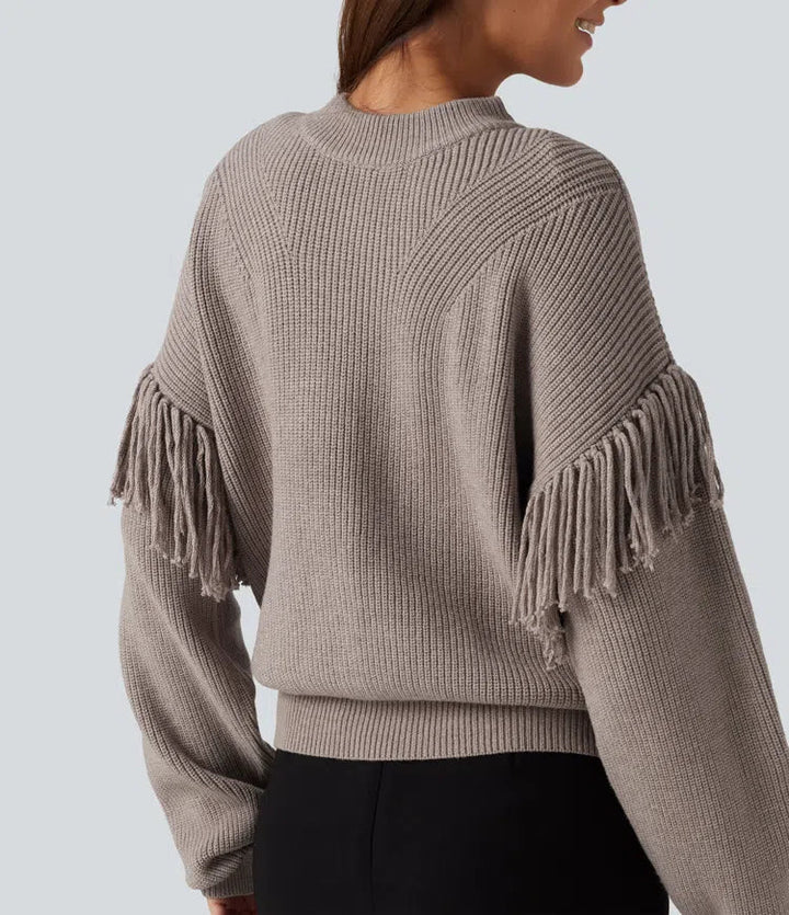 Round Neck Long Sleeve Fringe Work Jumper