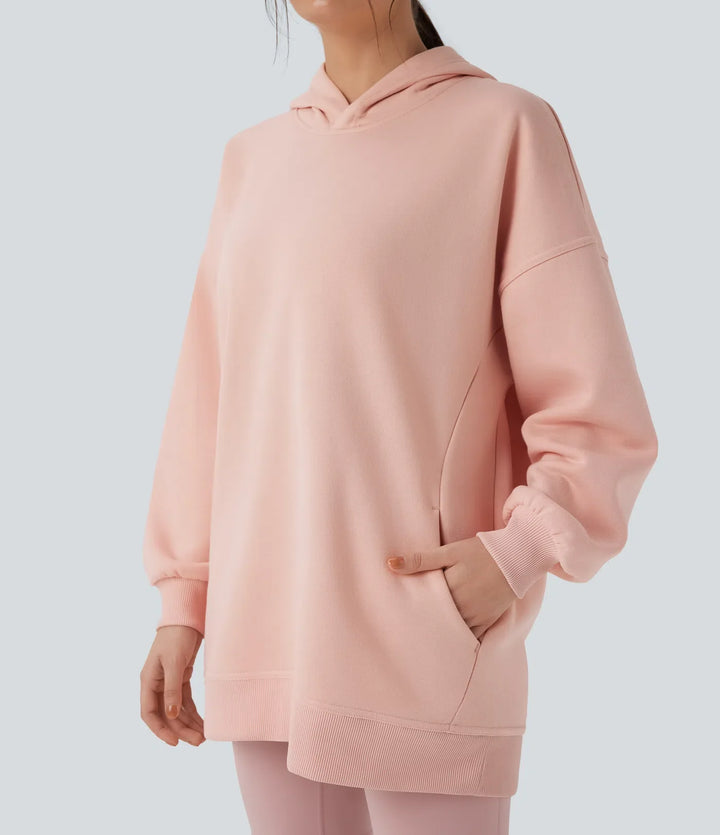 Hooded Long Sleeve Oversize Fleece Casual Sweatshirt with Pockets