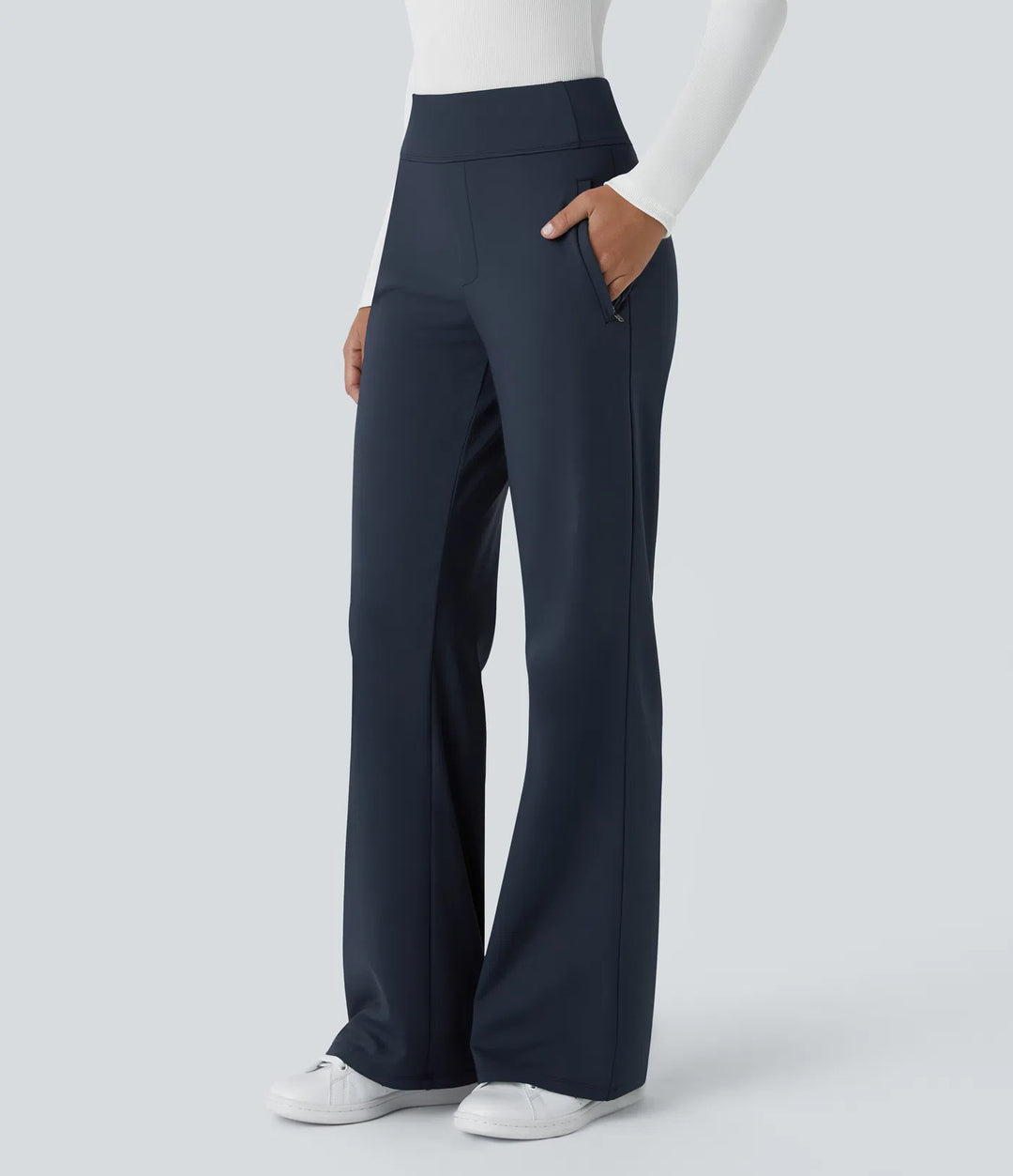 Halara Flex DayStretch Mid Rise Side Zipper Pocket Work Flared Trousers