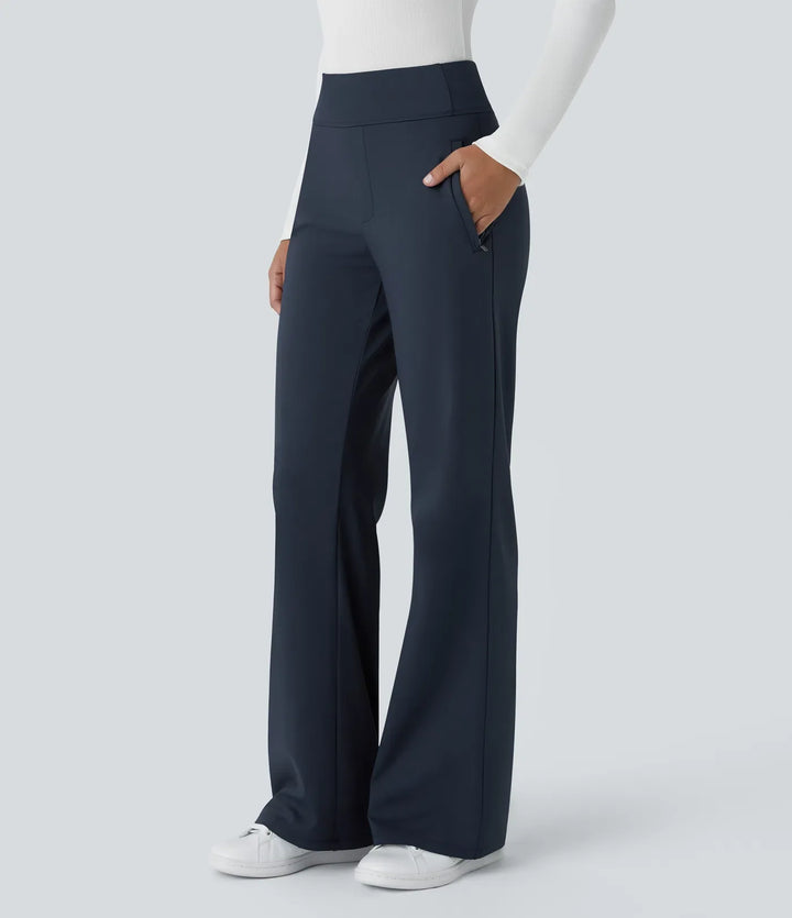 Halara Flex DayStretch Mid Rise Side Zipper Pocket Work Flare Trousers