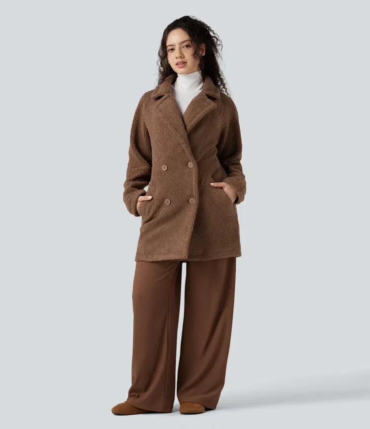 Lapel Relaxed Casual Sherpa Coat with Pockets