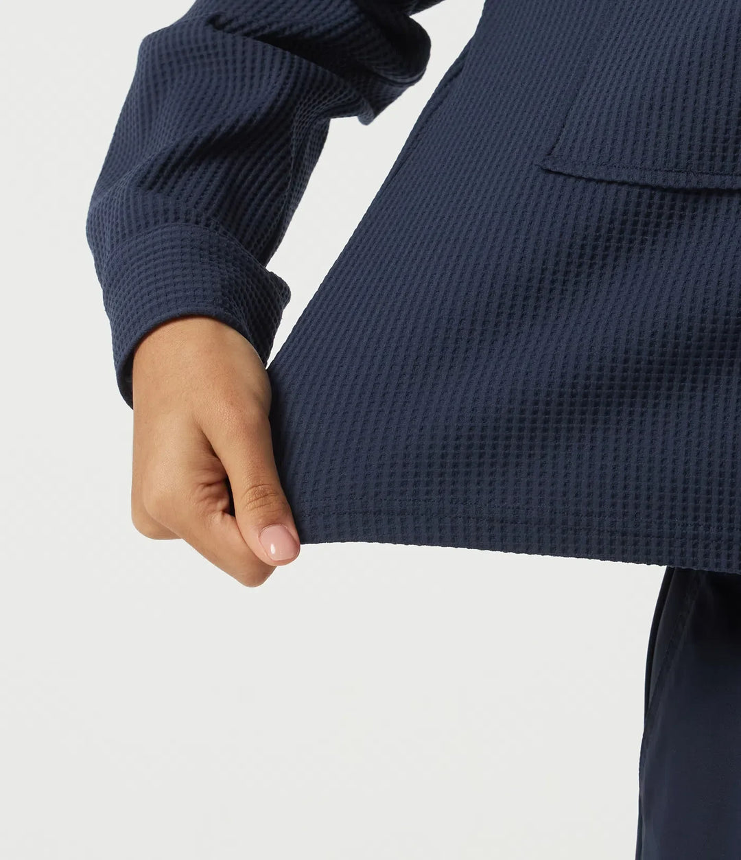 Lapel Dropped Long Sleeve Waffle Casual Jacket with Pockets