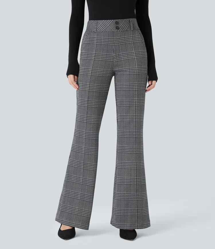 Halara Flex High Waisted Decorative Pocket Houndstooth Plaid Work Flared Trousers
