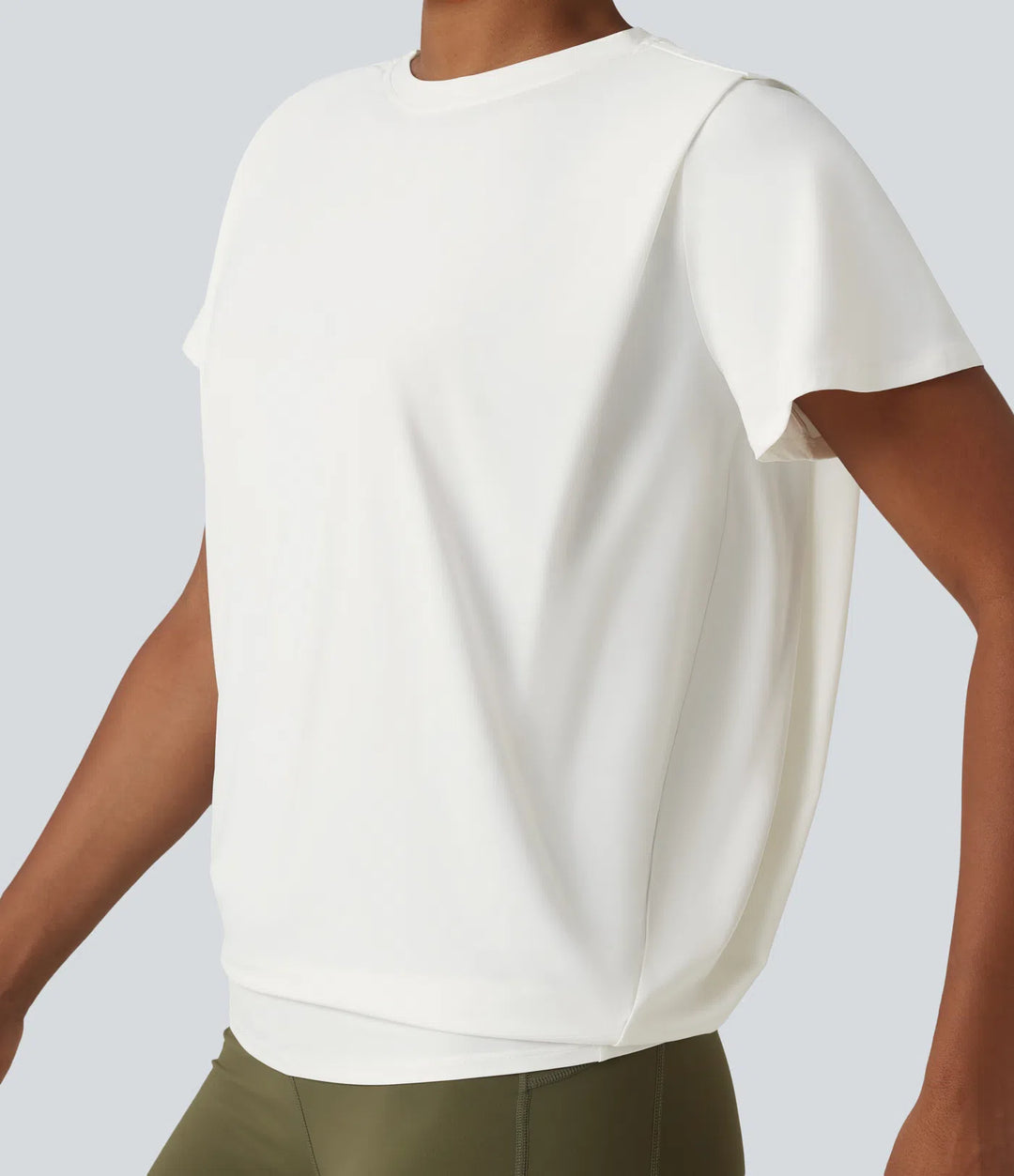 Round Neck Short Sleeve Ruched InstantCool Yoga Sports Top-UPF50+