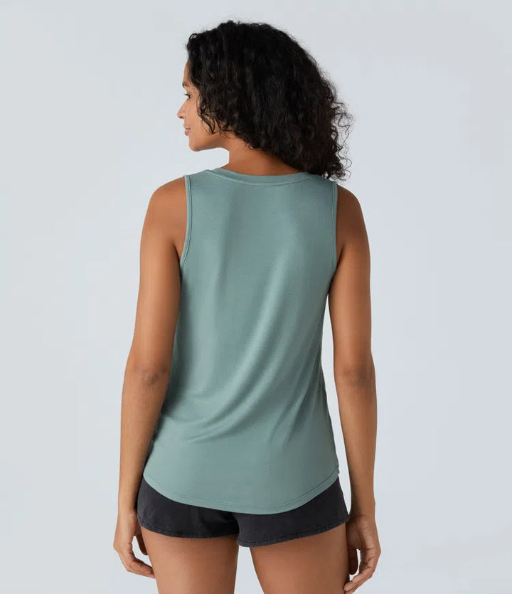 Ribbed Round Neck Basic Casual Tank Vest Top
