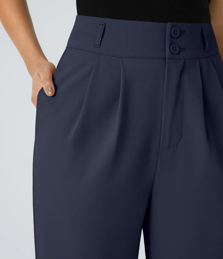 Halara Flex High Waisted Zipper Pocket Shirred Straight Leg Work Trousers