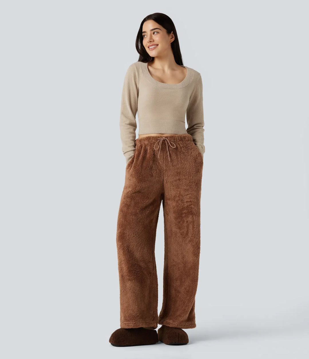 U-Neck Long Sleeve Cropped Casual Jumper