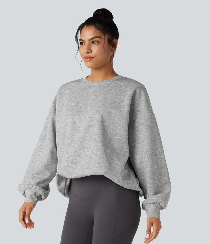 Round Neck Long Sleeve Relaxed Casual Sweatshirt with Pockets