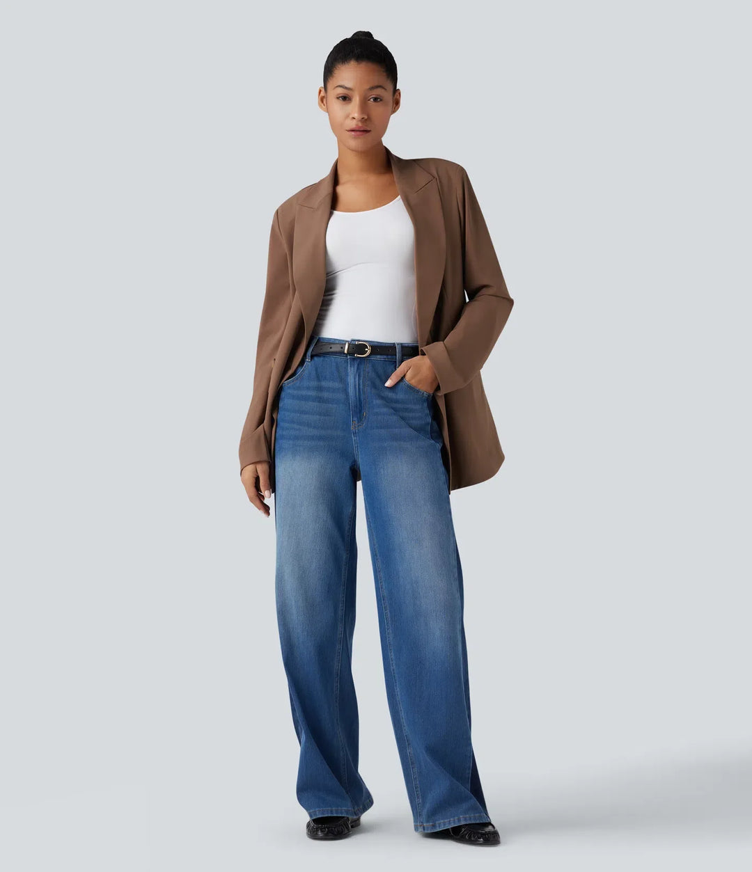 Notched Collar Long Sleeve Work Blazer with Pockets