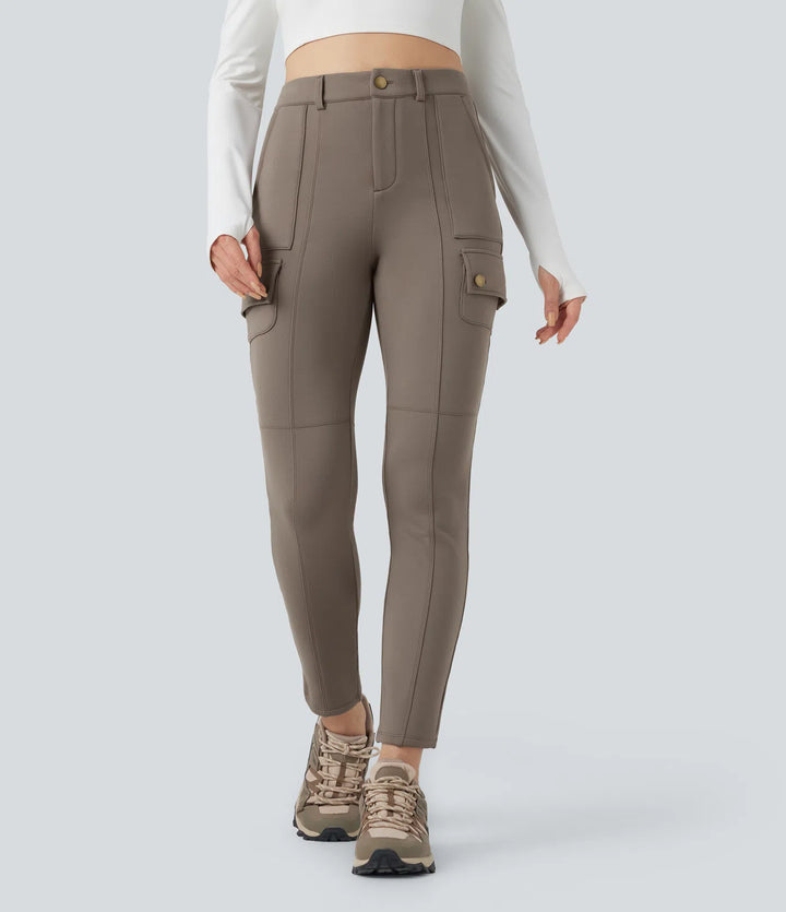 High Waisted Skinny Fleece Hiking Cargo Trousers with Pockets
