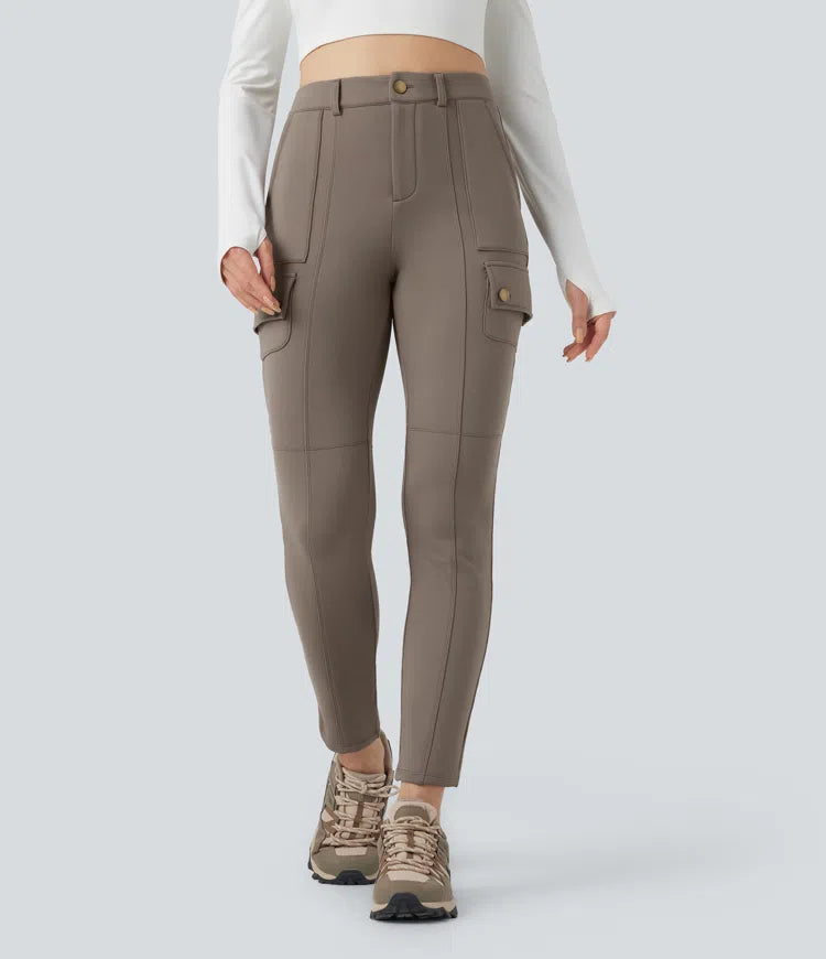 High Waisted Skinny Fleece Hiking Cargo Trousers with Pockets