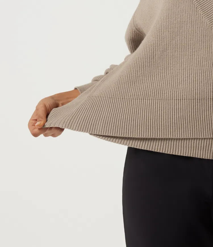 Ribbed Knit V Neck Long Sleeve Work Jumper