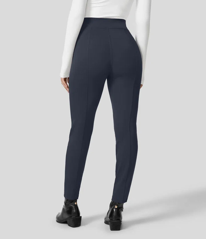 High Waisted Pockets Zipper Casual Slim Trousers