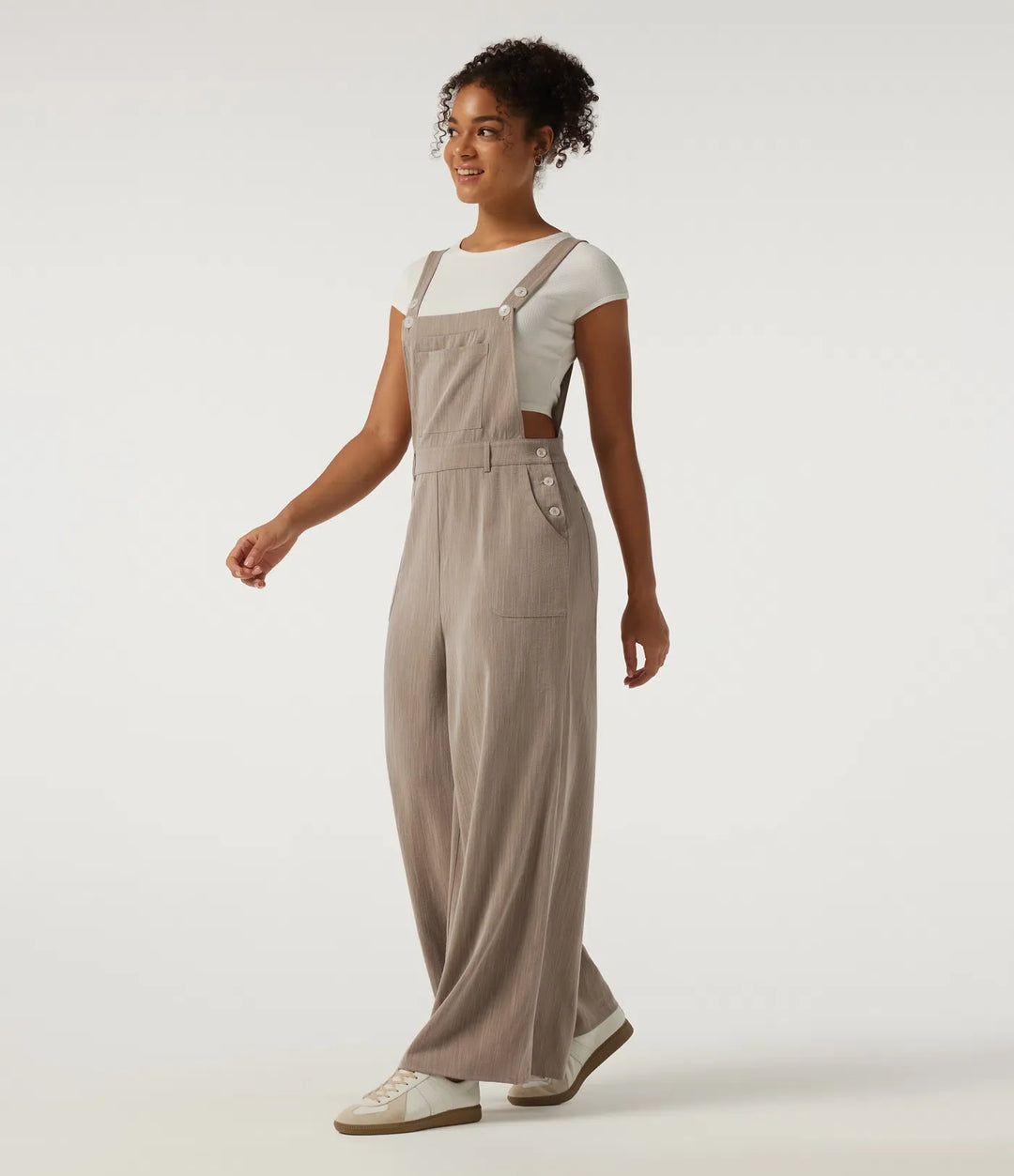 Square Neck Wide Leg Linen-Feel Casual Overalls with Pockets