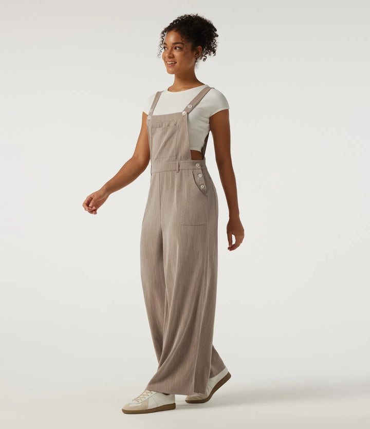 Square Neck Wide Leg Linen-Feel Casual Overalls with Pockets