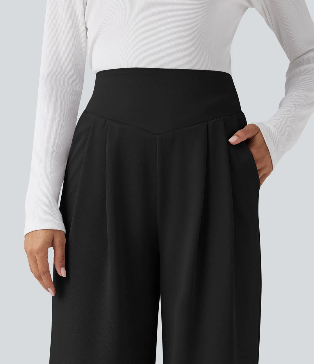 Halara Flex High Waisted Tummy Control Crepe Work Straight Leg Trousers with Pockets