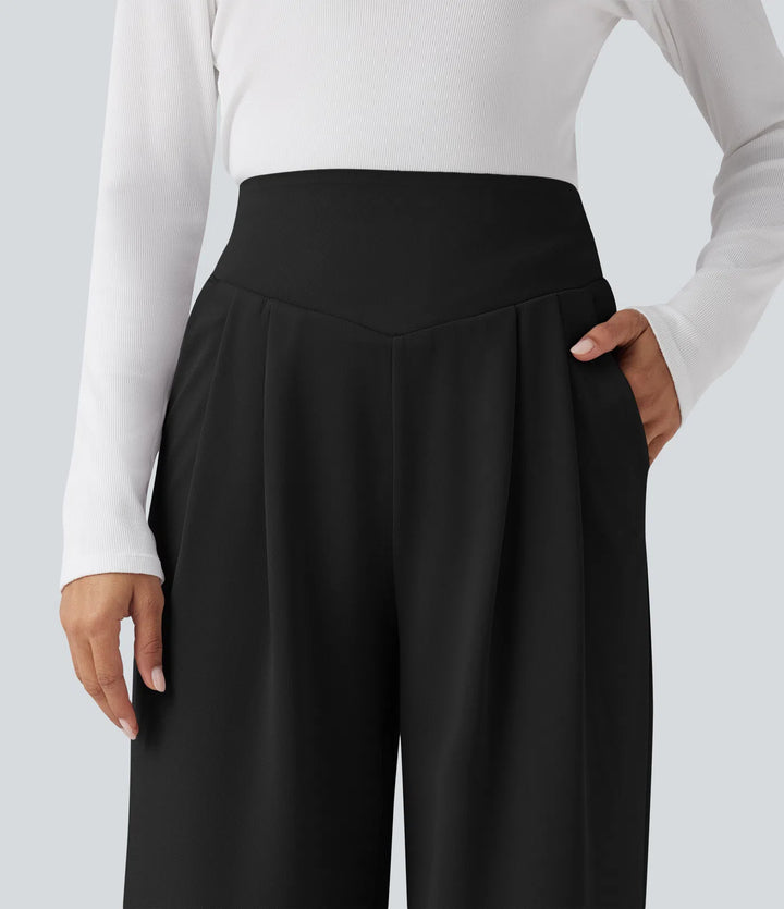 Halara Flex High Waisted Tummy Control Crepe Work Straight Leg Trousers with Pockets