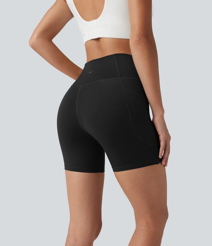 SoftlyZero High Waisted Crossover Yoga Biker Shorts 5&