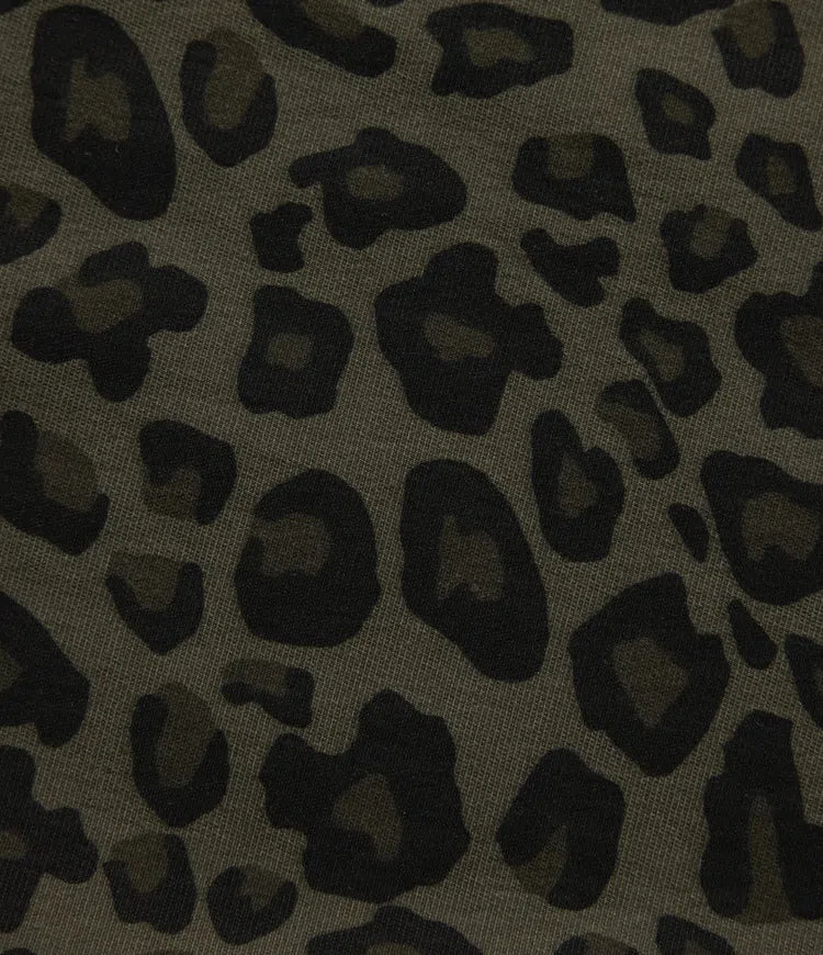 Mid Rise Wide Leg Baggy Leopard Print Casual Trousers with Pockets