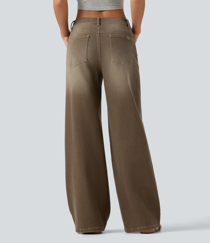 Low Rise Asymmetric Wide Leg colourful Casual Jeans with Pockets