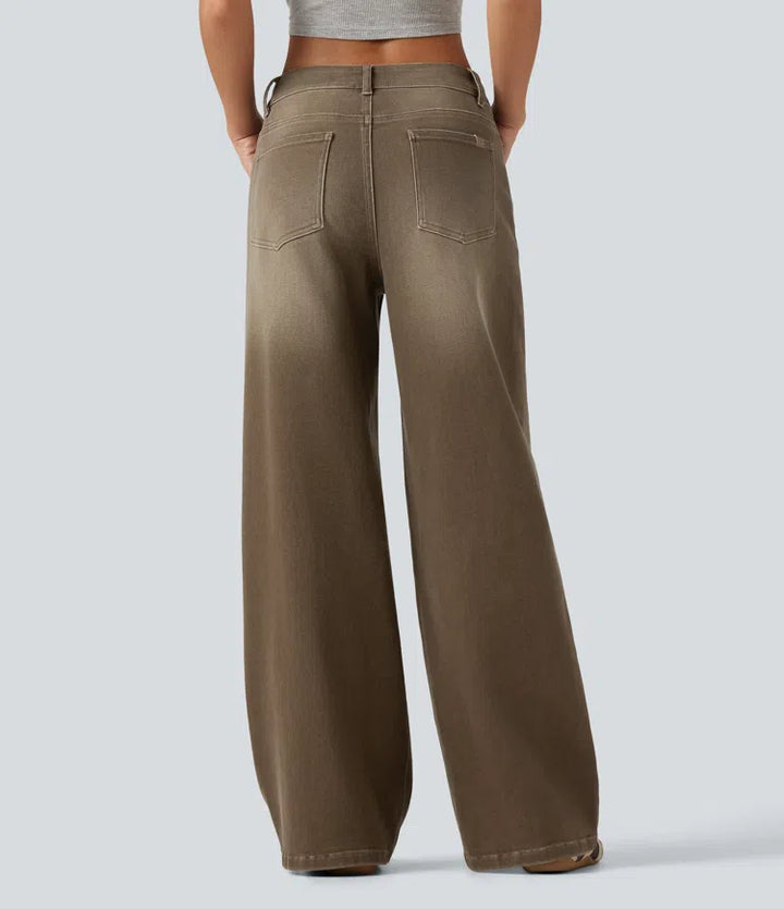 Low Rise Asymmetric Wide Leg colourful Casual Jeans with Pockets
