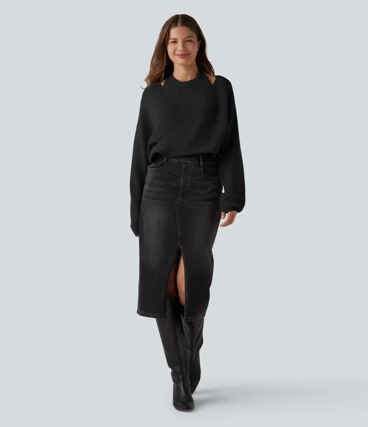 Halter Long Sleeve Wrap 2-in-1 Casual Jumper