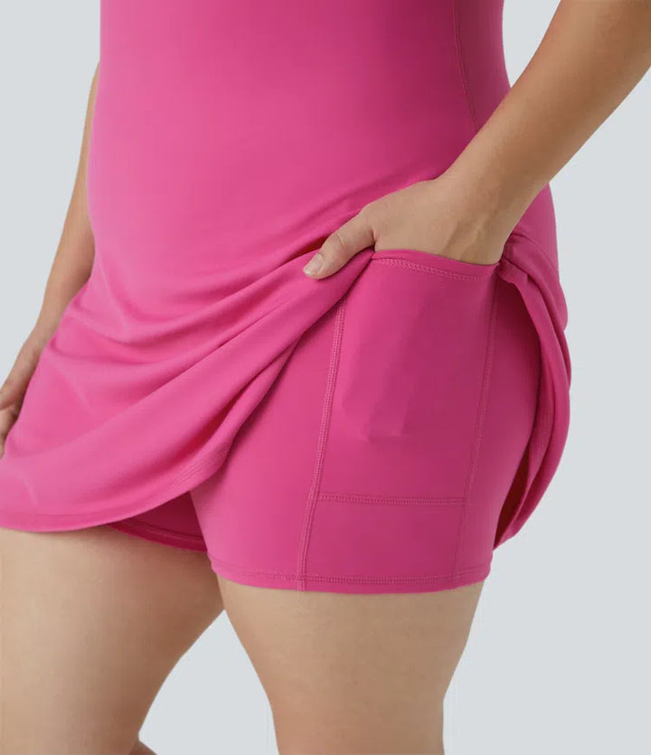 Everyday Softlyzero Plush Backless 2-in-1 Flare Workout Plus Size Dress-Wannabe-Easy Peezy