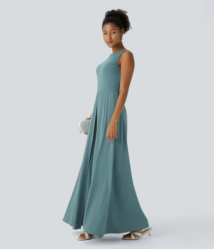 Breezeful Zipper Sleeveless Pocket Contrast Quick Dry Jumpsuit