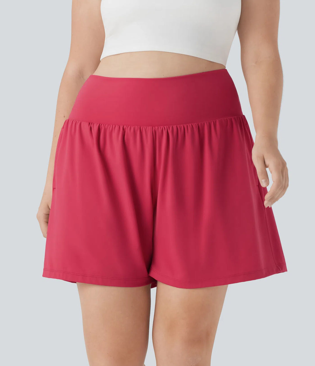 SoftlyZero Airy Super High Waisted 2-in-1 InstantCool Yoga Plus Size Shorts 7" with Pockets