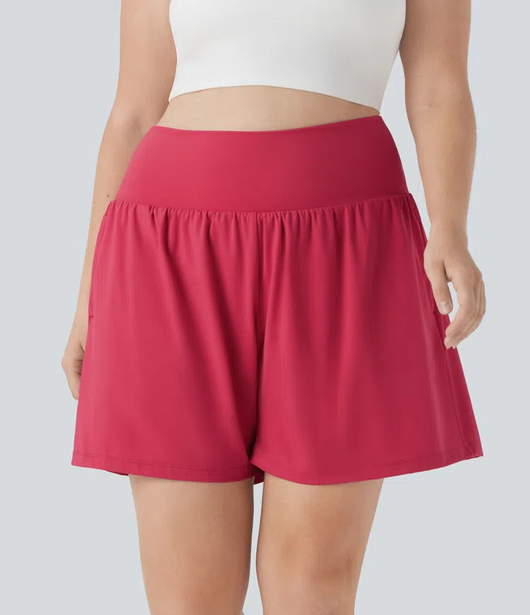 SoftlyZero Airy Super High Waisted 2-in-1 InstantCool Yoga Plus Size Shorts 7" with Pockets