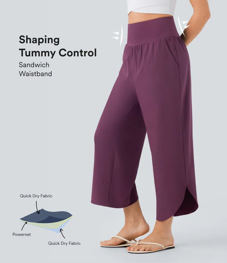 Breezeful High Waisted Tummy Control Split Hem Quick Dry Resort Trousers with Pockets