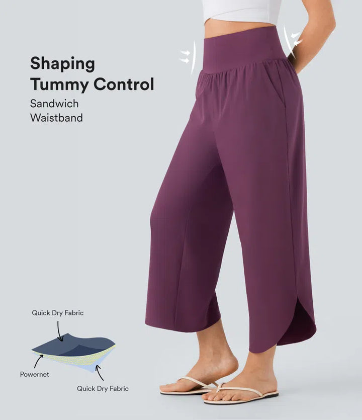 Breezeful High Waisted Tummy Control Split Hem Quick Dry Resort Trousers with Pockets