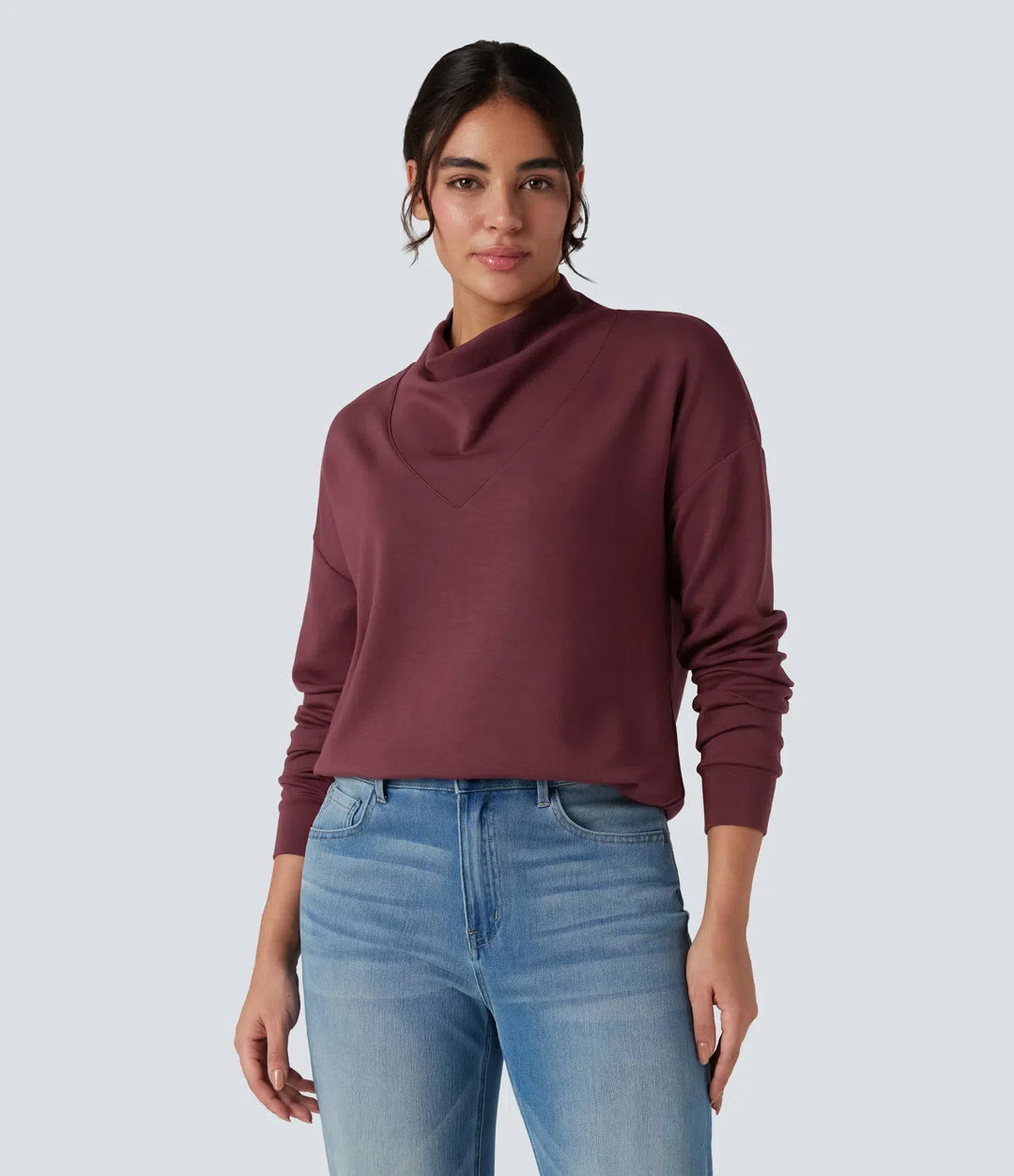 SpacerTek Cowl Neck Long Sleeve Casual Sweatshirt