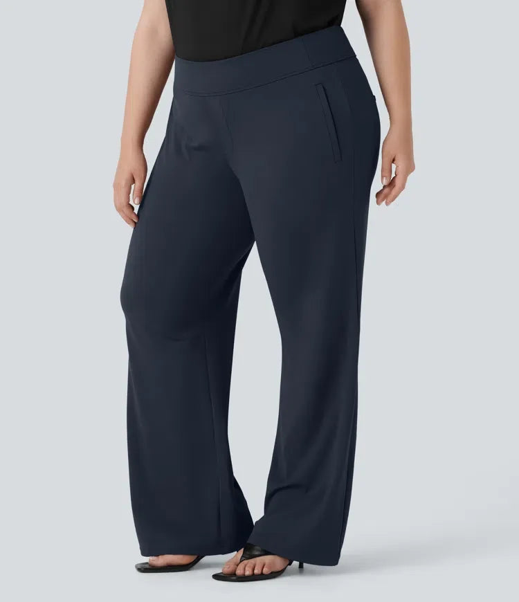 Plus Size Halara Flex DayStretch High Waisted Work Flare Trousers with Side Zip Pockets
