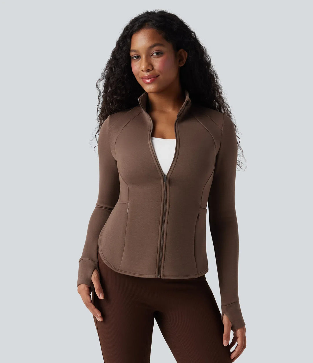 SpacerTek Stand Collar Reglan Long Sleeve Thumb Holes Workout Jacket
