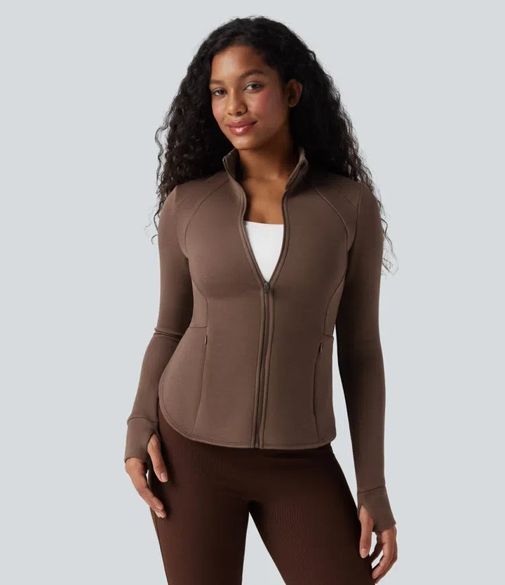 SpacerTek Stand Collar Reglan Long Sleeve Thumb Holes Workout Jacket