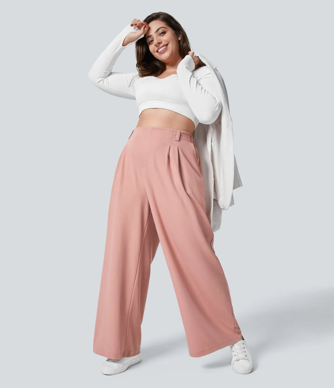 Halara Flex High Waisted Pocket Wide Leg Waffle Work Plus Size Trousers