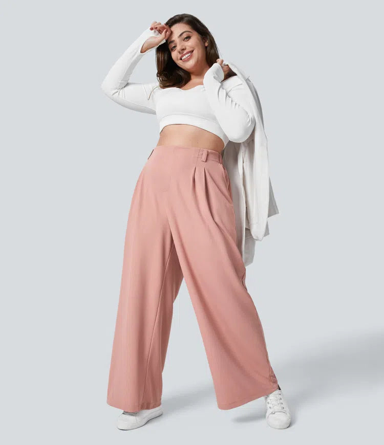 Halara Flex High Waisted Pocket Wide Leg Waffle Work Plus Size Trousers