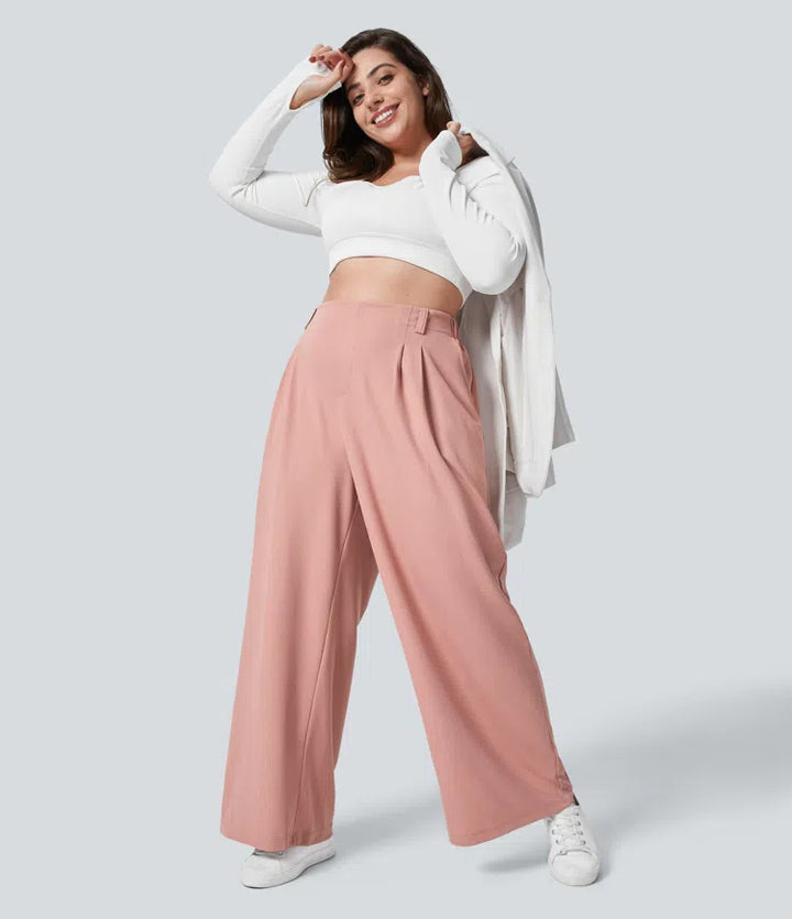Halara Flex High Waisted Pocket Wide Leg Waffle Work Plus Size Trousers
