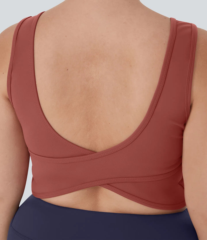 U Neck Backless Crossover Plus Size Barre Ballet Dance Tank Vest Top